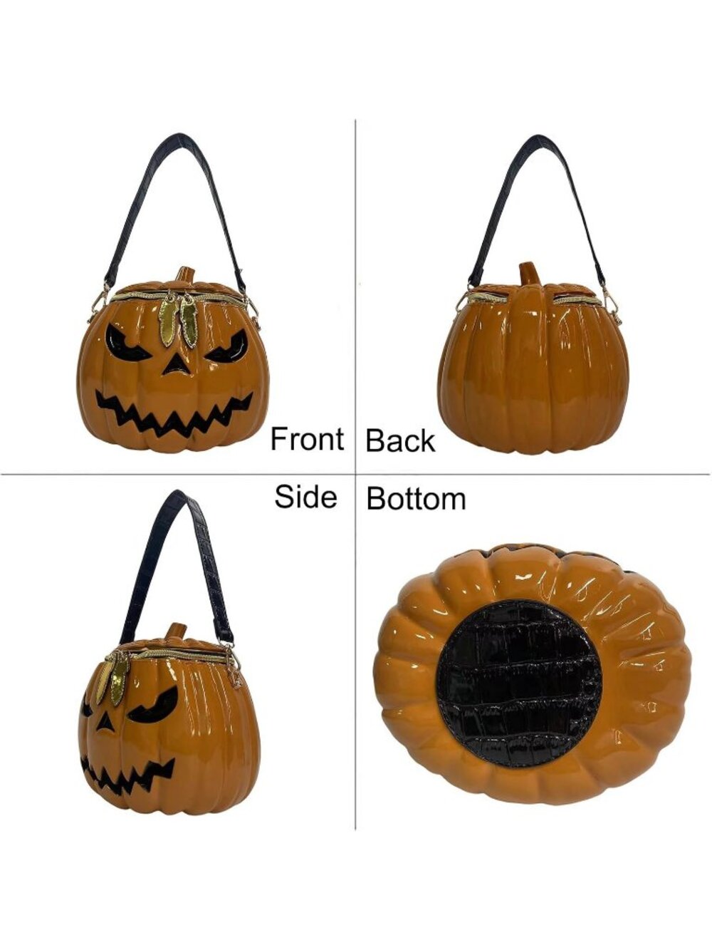 Women Yellow Halloween Pumpkin Purse Gothic Vegan Pvc Novelty Crossbody Bag - Picture 3 of 6